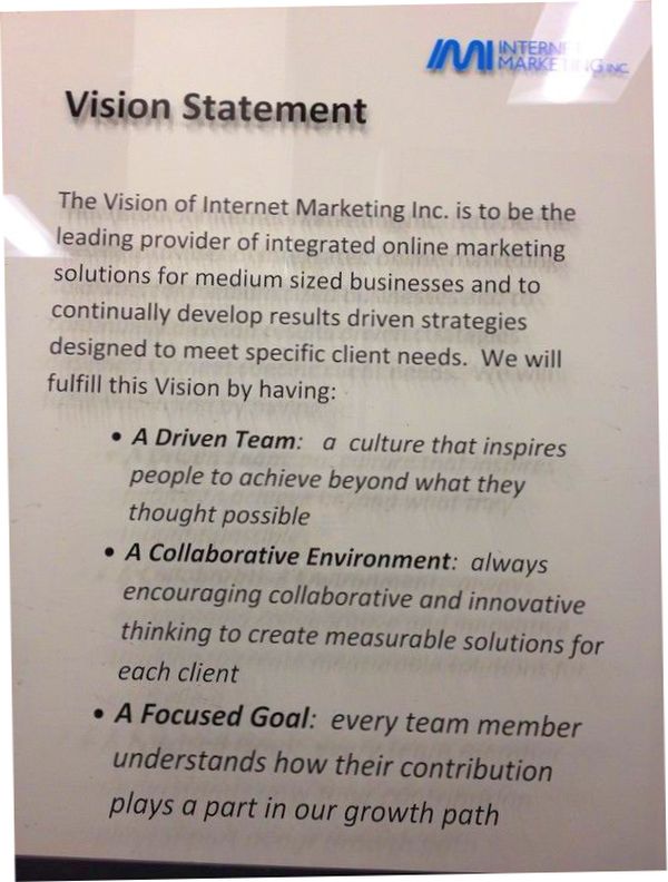 Internet Marketing INC Vision statement